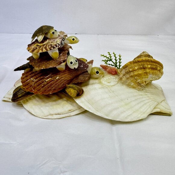 Vintage Sea Shell Art Sculpture Turtles Bopping Heads Beach Decor Novelty *read - Picture 3 of 8